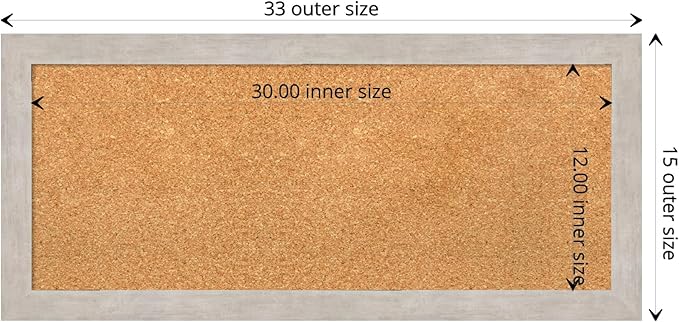 Amanti Art Natural Cork Board for Wall, 15x33 Vision Board with Silver Wood Frame, Medium Corkboard Office Decor for Home Organization, Casual Corkboard Pinboard to display items for home organization-DeskLoop Office
