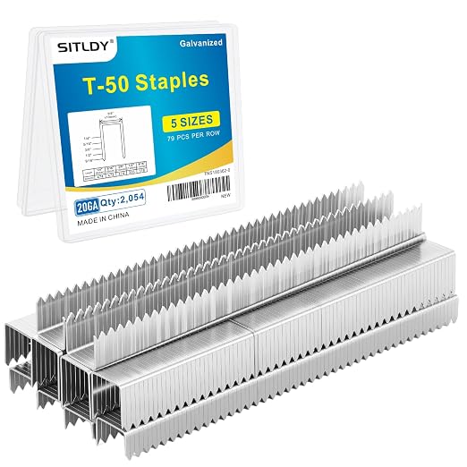 Heavy Duty T50 Staples 2054-Count 5 Sizes Galvanized 3/8" Crown | Includes: 1/4" by SITLDY