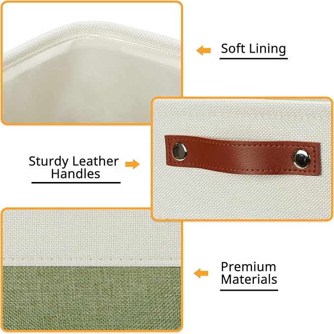DULLEMELO Storage Basket, Linen Closet Organizers and Storage Baskets for Home Office, Suitable as Dog Toy Box, Baby Gift Basket, 4 Pieces 12x12 Decorative Cube Storage Bins(4 Pack - 12" White&Green)-DeskLoop Office
