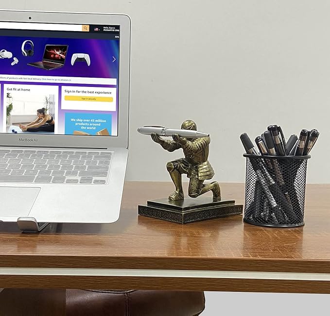 Executive Knight Pen Holder with a Pen Personalized Desk Accessories Decor Home Office Cool Pen Stand Gold-DeskLoop Office