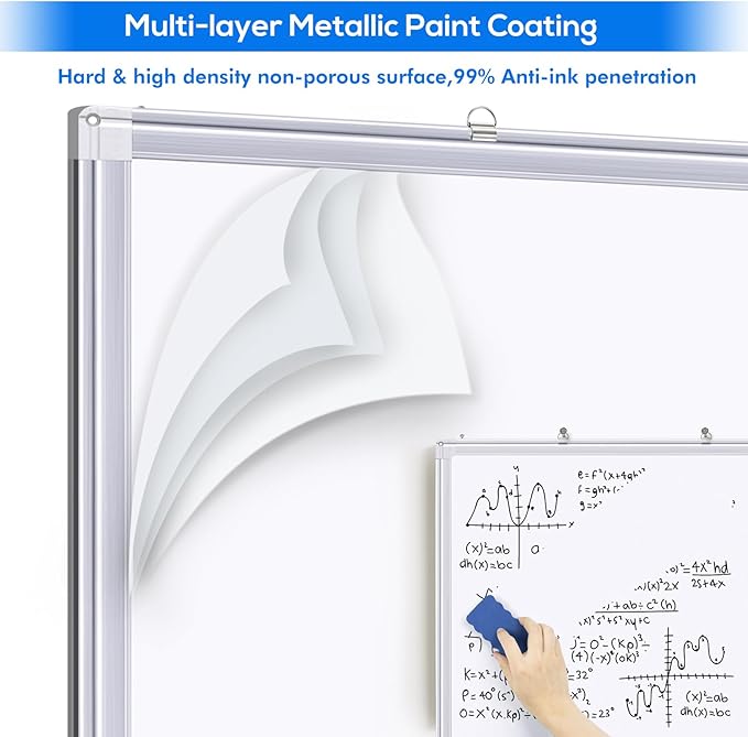 Large Whiteboard for Wall 72"X48", White Board Dry Erase 6' x 4' Magnetic Whiteboard Foldable Wall-Mounted Aluminum Frame Marker Board with a Long Pen Tray for School, Classroom, Office & Home