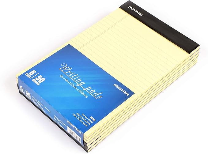 Mintra Office Legal Pads, ((xBasic, 5in x 8in, Narrow (Canary), 36pk (6-6pks))-DeskLoop Office