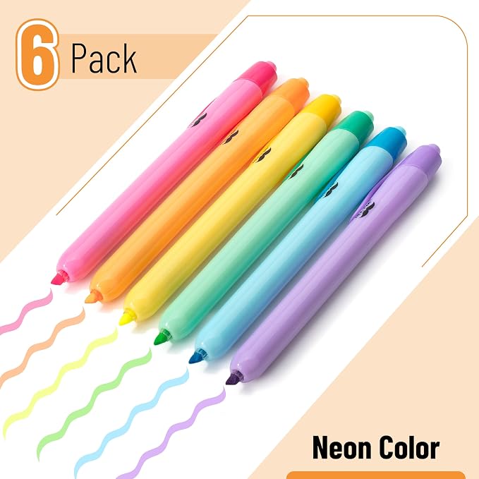Mr. Pen- Retractable Highlighters, 6 Pack, Bright Colors | Chisel Tip - Image 2