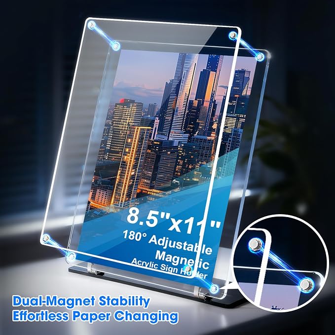 Rebehari 180° Adjustable Acrylic Sign Holder 8.5"x11", Magnetic Code Sign Menu - Image 2