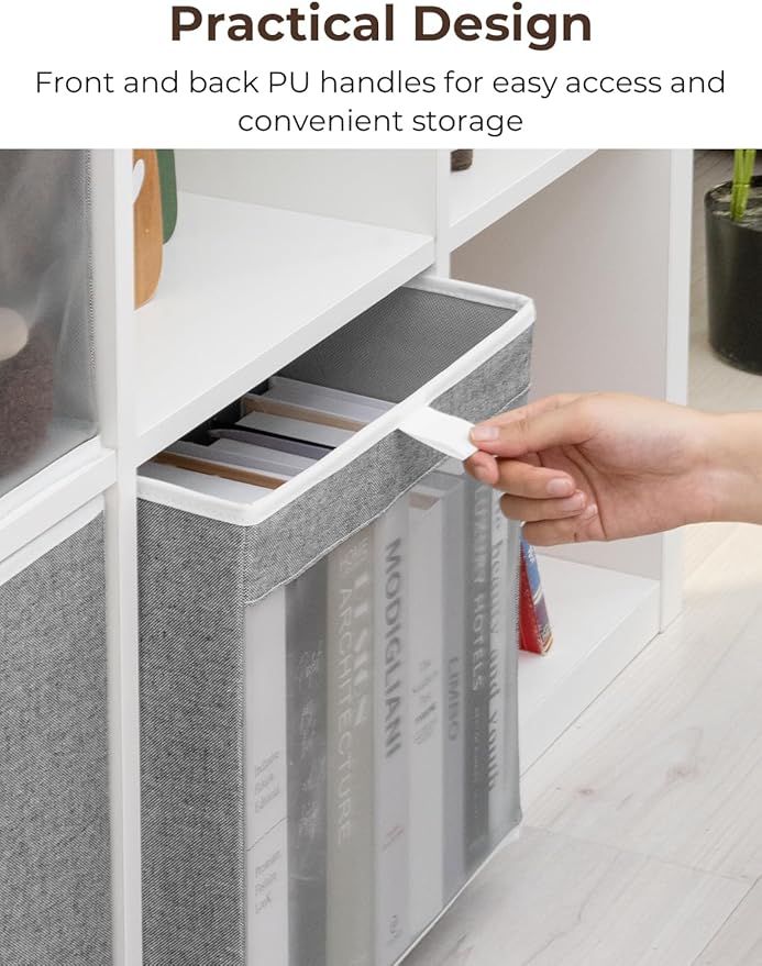 StorageWorks 13x13 Storage Cubes, Closet Storage Bins with Clear Window, Large Fabric Organizer for Clothes, Collapsible Storage Baskets with Handles, Gray, 3-Pack-DeskLoop Office