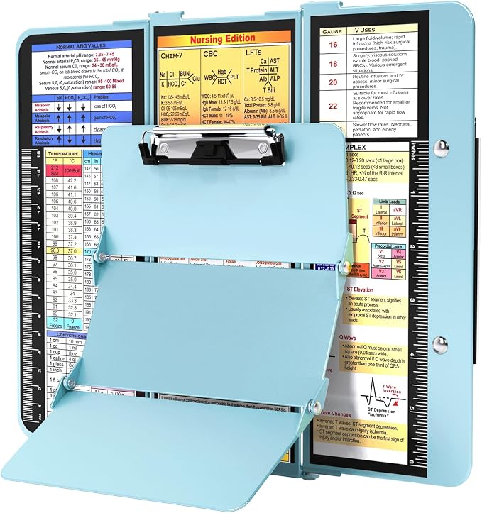 Nursing Clipboard Foldable, Foldable Clip Board w/Nursing Edition Cheat Charts by HOZOLNursingClipboard