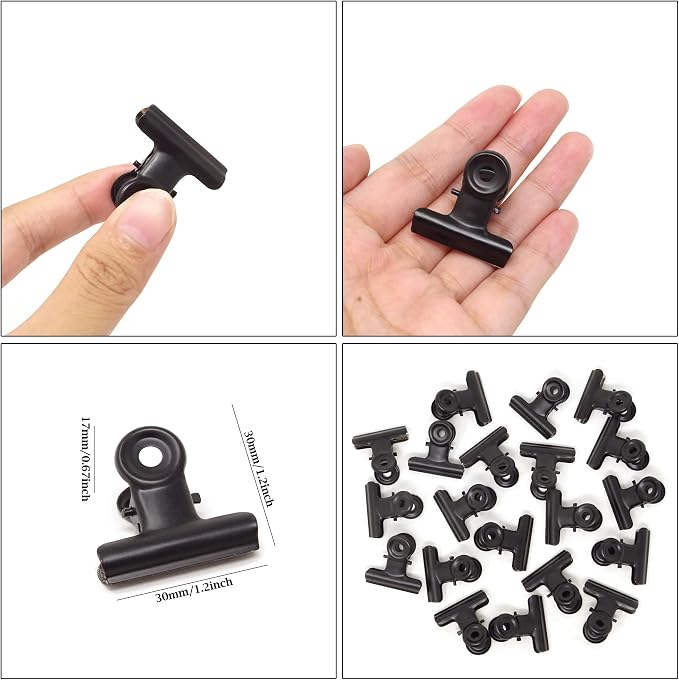 Honbay 20PCS 30mm Black Metal Bulldog Clips Hinge Clips - Image 2