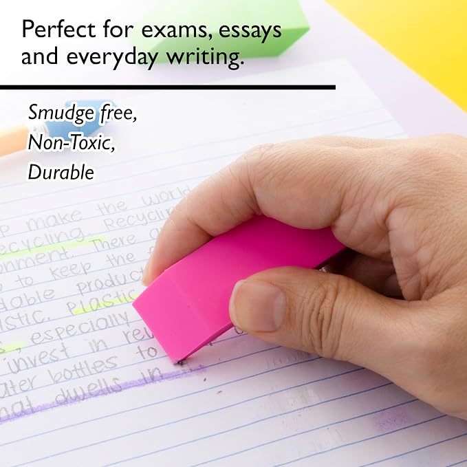 BAZIC Products Bevel Block Erasers, neon beveled block erasers, PVC-free rubber - Image 4