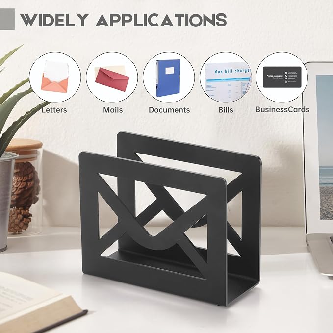 Desktop Metal Mail Holder, Modern Black Letter Organizer - Image 4