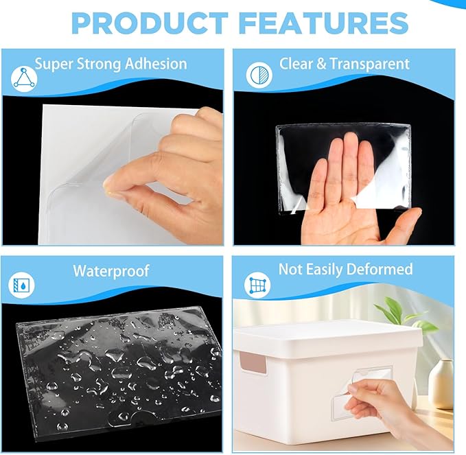 56 Pack Clear Self-Adhesive Pockets, PVC Label Holders - Image 3