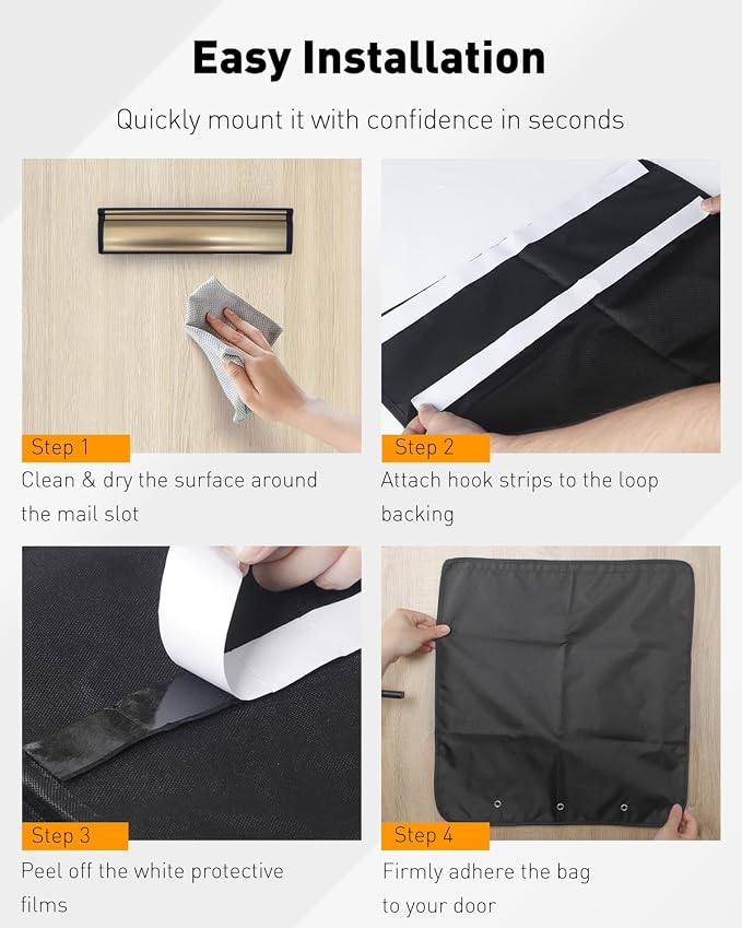 Uniclife Black Door Mail Slot Catcher Oxford Fabric Large Capacity Letter & - Image 6