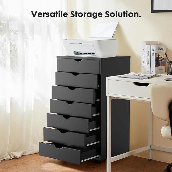 OLIXIS 7 Drawer File Cabinet on Wheels, Printer Stand | Fits Under Desks - Image 4
