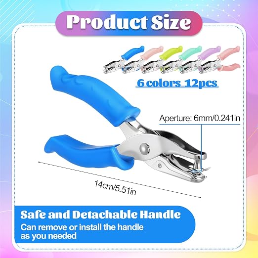 Giantree 12 Pack Single Hole Punch 1/4 inch Handheld Paper Puncher - Image 2