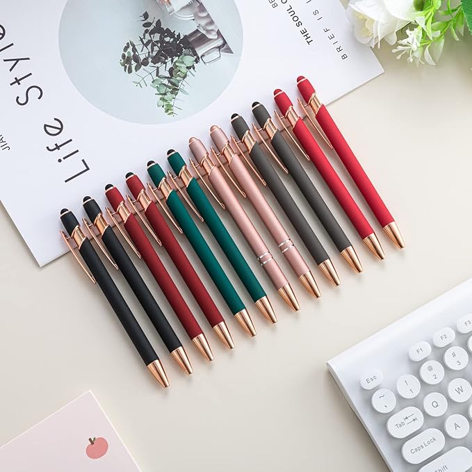 PASISIBICK 12 Pieces Ballpoint Pen with Stylus Tip, 2 in 1 Stylus Pens Stylish Pen, Metal Stylus Pen for Touch Screens, 1.0 mm Black Ink(Pack of 12)-DeskLoop Office