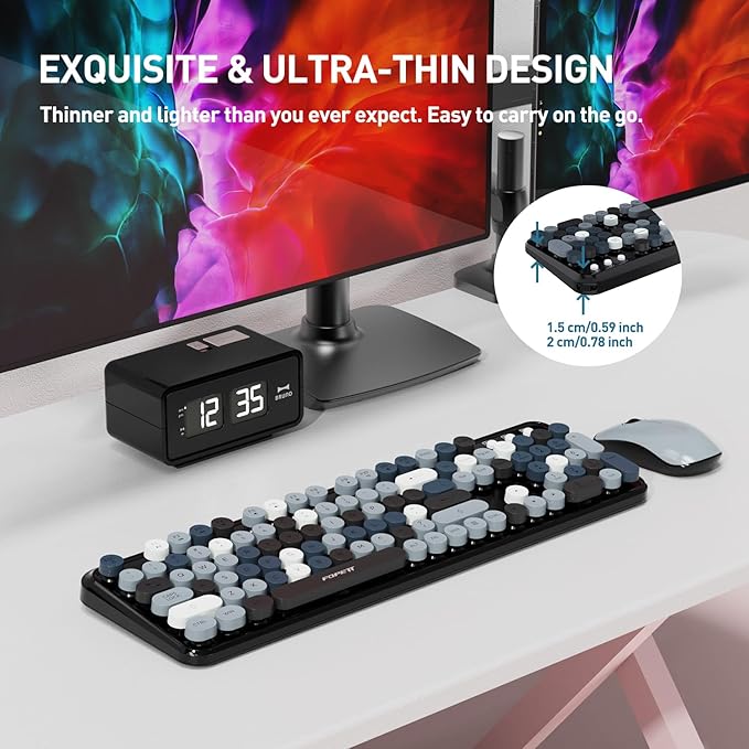FOPETT 2.4GHz Wireless Keyboard and Mouse Set with Switch Button - Full-Size Keyboard - Compatible for Windows/Laptop/PC/Notebook/Smart TV and More - Grey Colorful-DeskLoop Office