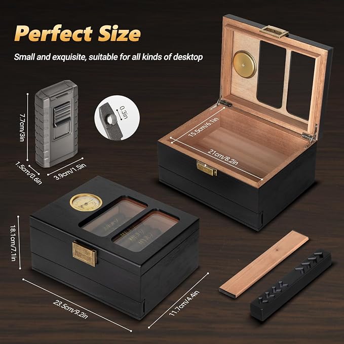 Cigar Humidor, Glass Top Cedar Wood Cedar Humidor Box, Cigar Case - Image 2