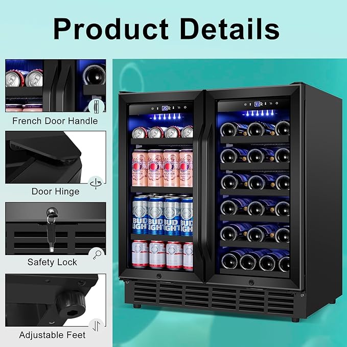 30'' Wine and Beverage Refrigerator, Upgrade Dual Zone Wine Cooler, 30 Inch Wine beverage Fridge Built in or Freestanding Under Counter Large Capacity Glass Door Advanced Cooling System,Black-DeskLoop Office