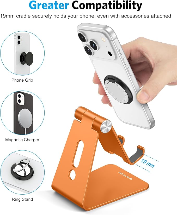 OMOTON Adjustable Cell Phone Stand, Aluminum Desktop Cellphone Stand - Image 5
