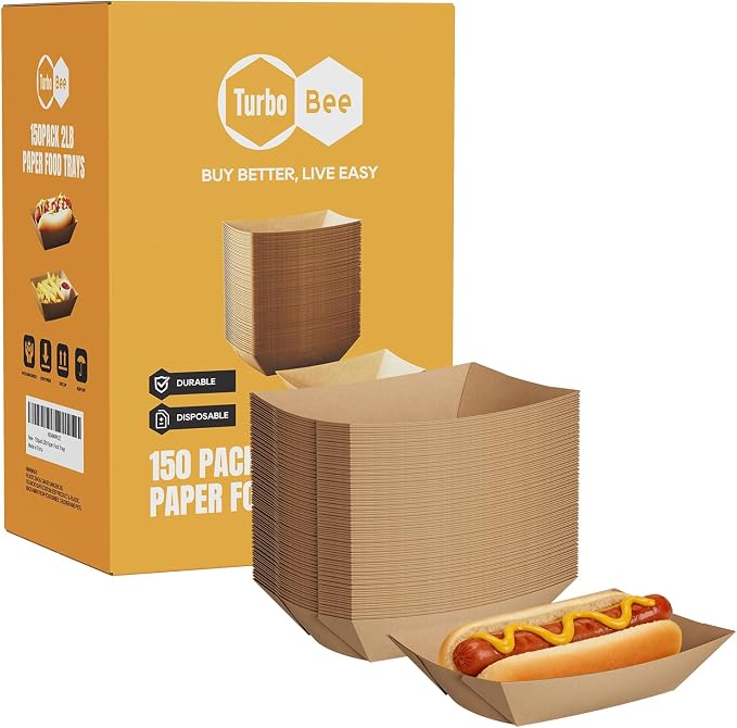 Disposable Paper Food Trays 2lb, 150 Pack Brown Paper Boats by TurboBee