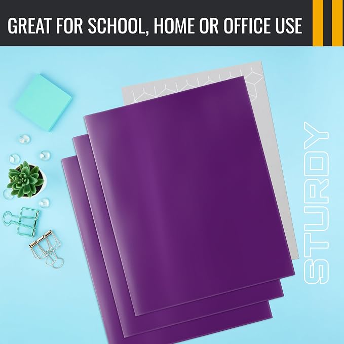Better Office Products 2 Pocket Glossy Laminated Purple Paper Folders, Letter - Image 5