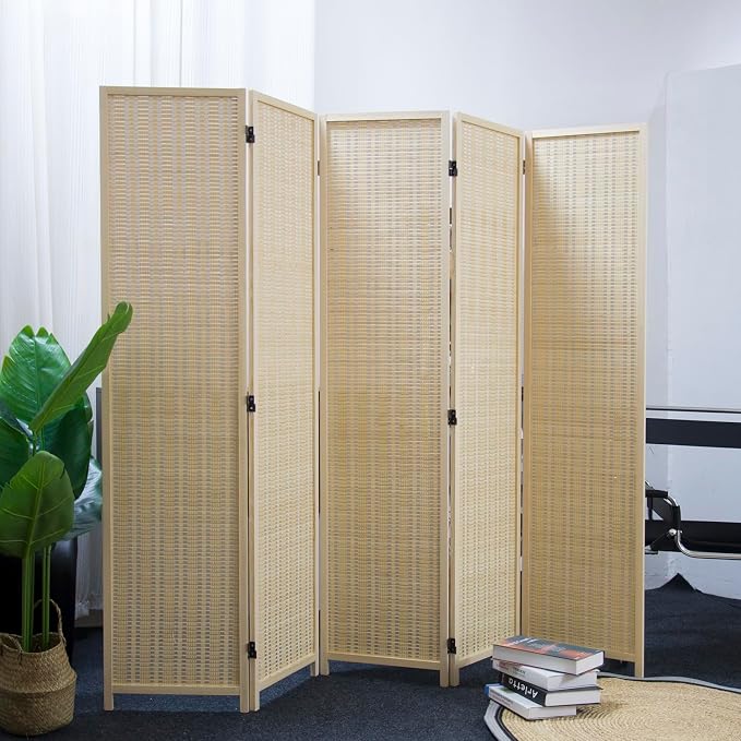 Furnnylane 5 Panel Room Divider and Folding Panel Screen, Bamboo Panel Divider - Image 5