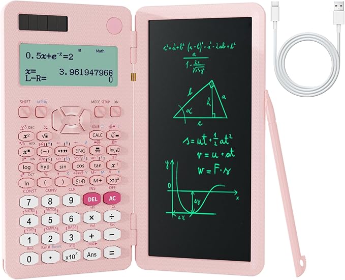 Rechargeable Scientific Calculator for Students, Pink 991ES MAX Foldable Science Calculator with Notepad 417 Function Solar Energy Science Calculators for Middle and High School Supplies (Pink)-DeskLoop Office