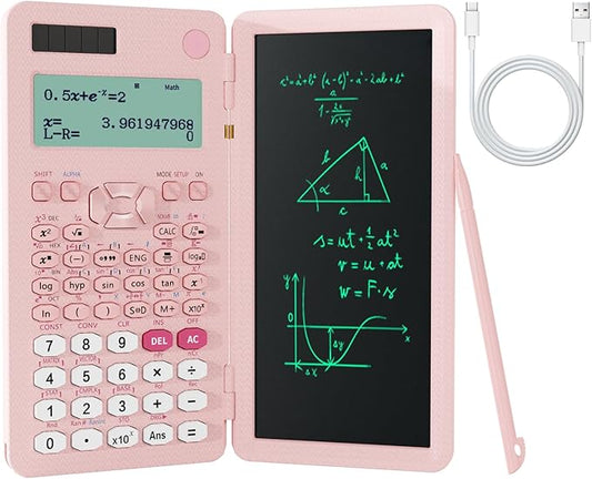 Rechargeable Scientific Calculator for Students, Pink 991ES MAX Foldable Science Calculator with Notepad 417 Function Solar Energy Science Calculators for Middle and High School Supplies (Pink)-DeskLoop Office