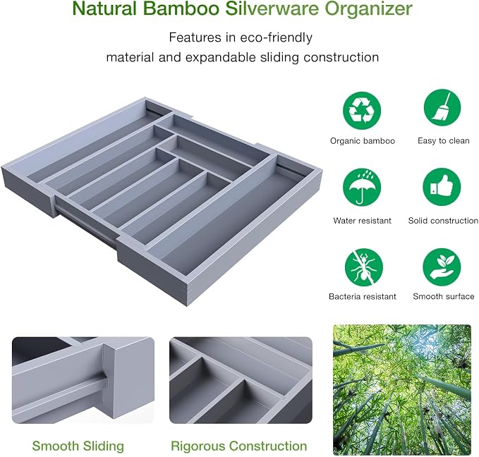 Pipishell Bamboo Expandable Drawer Organizer - Image 6
