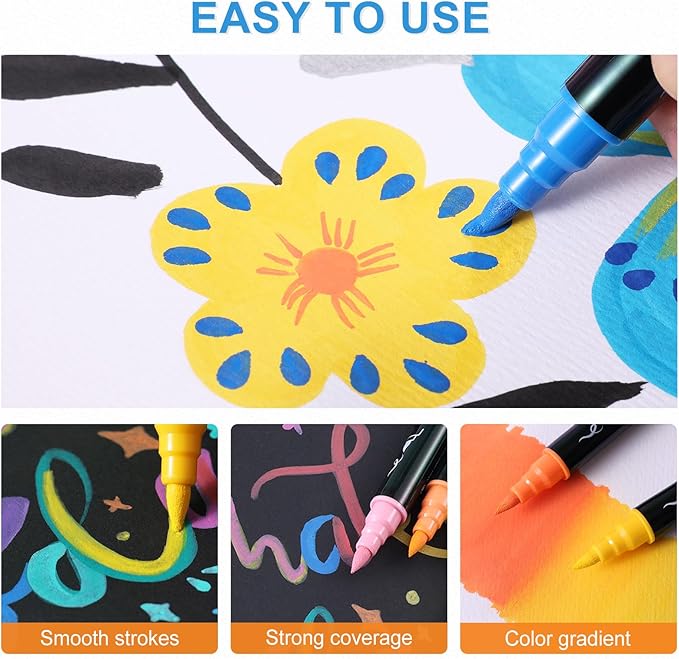 30 Colors Acrylic Paint Markers, Waterproof Dual Tip Acrylic Paint Pens with Brush and Fine Tip, Markers Set for Paper, Rock, Wood, Canvas, Glass, Ceramic and DIY Crafts Making Art Supplies-DeskLoop Office