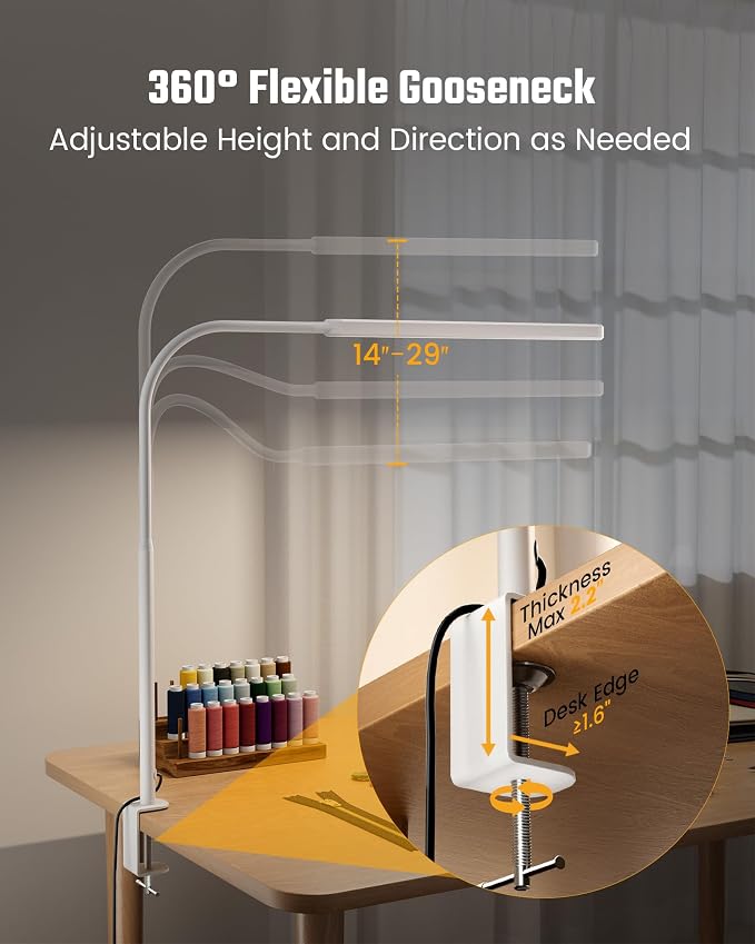 SUPERDANNY Eye-Caring LED Desk Lamp 360° Flexible Gooseneck Work Lamp - Image 7