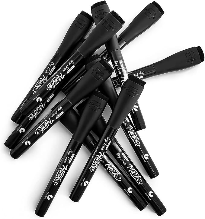 Scribbledo 12 Pack Magnetic Dry Erase Markers Black Fine Tip Whiteboard Markers - Image 8