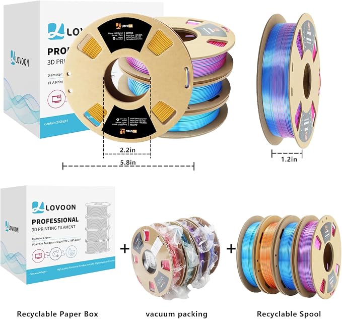 LOVOON 3D PLA Filament 1.75mm Bundle, Dual Colors 3D Printer Filament Bundle - Image 6