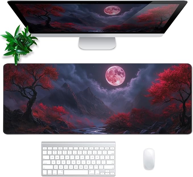Darkness Red Moon Mouse Pad Abstract Red Mouse Pad 31.5x11.8 Inch Texture - Image 2