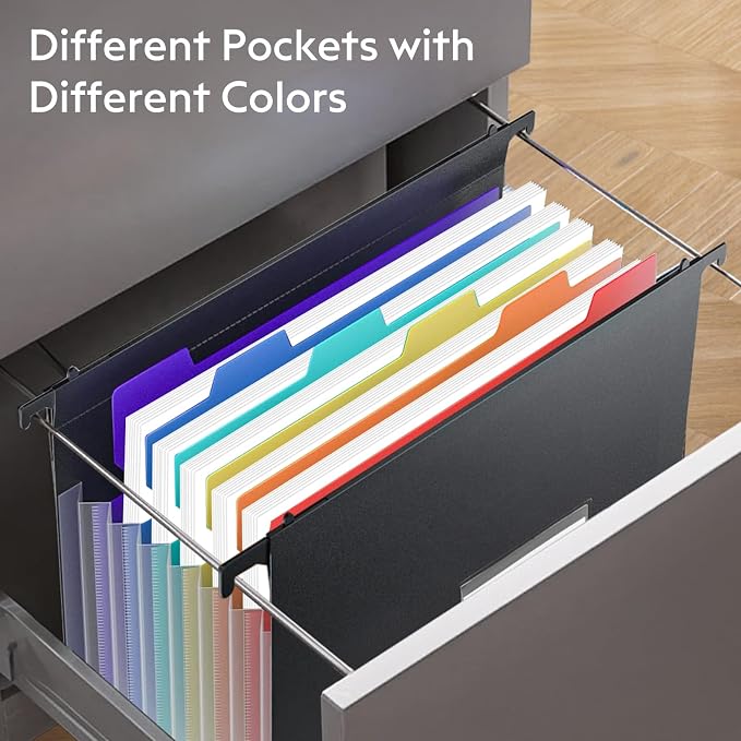 Expanding Hanging File Folders, Plastic Filing Cabinet Organizer 7 Pockets 1.2" - Image 4