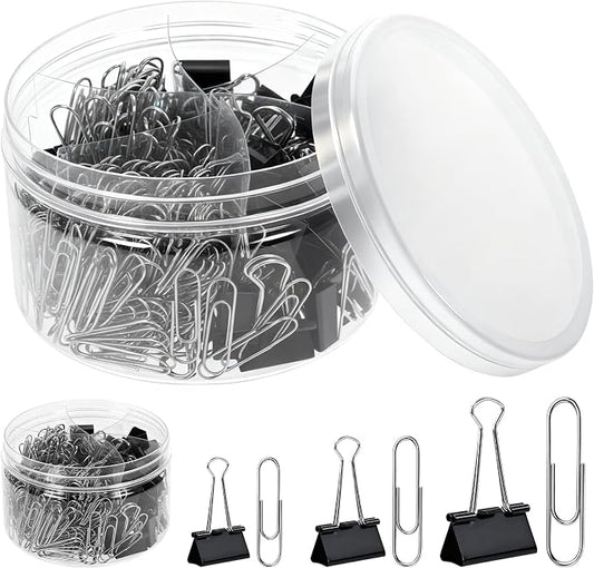 370 PCS Paper Clips and Binder Clips Set – Assorted Sizes Metal Clips, Office by Unknown