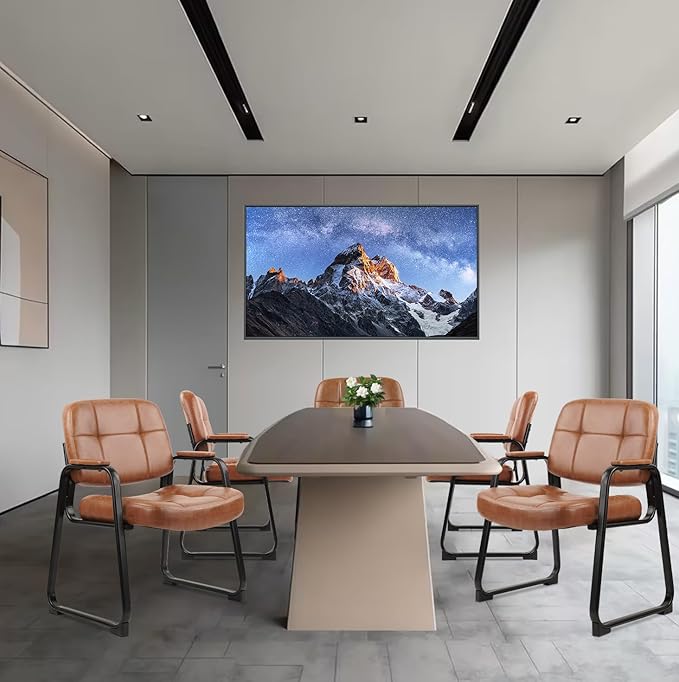 CLATINA Big & Tall 500 lb Waiting Room Chairs with Padded Armrests and Sled Base, Leather Stationary No Wheels Office Guest Chair for Reception Lobby Home and Meeting Conference, Brown （6 Pack）-DeskLoop Office