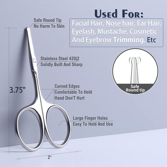 YOUYISI 3.75" Nose Hair Scissors, Round Tip Small Facial Mustache Scissors - Image 3