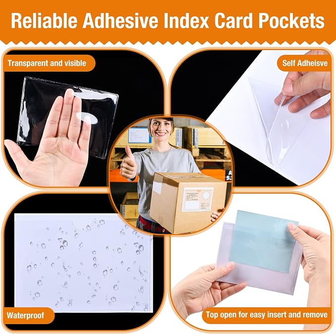 40 PCS Index Card Pockets 4"X6", Self Adhesive Card Pockets, Plastic Labels - Image 3