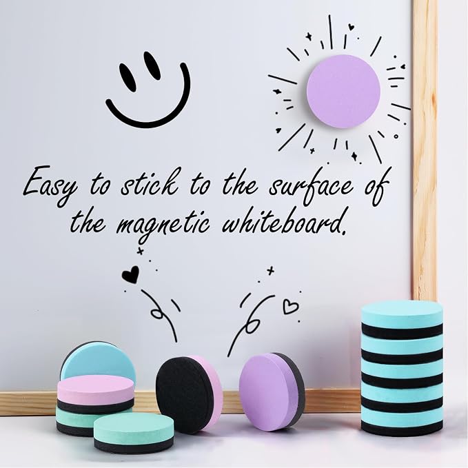 XKDOUS Round Magnetic Whiteboard Eraser 35 Pack, Small Dry Erase Eraser - Image 4