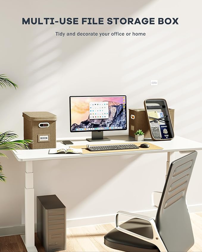 Oterri File Organizer Box with Lid, Hanging Filing File Box with Mesh Pocket, Document Organizer Box for Letter Files, Portable Storage Box with Smooth Sliding Rail for Office&Home(1 PCS, Khaki)-DeskLoop Office