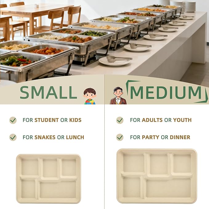 WELLIFE 100% Compostable 5 Compartment Paper Plates, 100 Pack Disposable School - Image 8