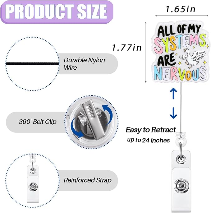 All of My Systems are Nervous Badge Reel Retractable, Funny Silly Goose Badge - Image 2