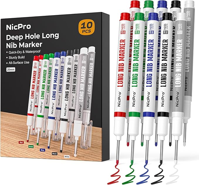 Nicpro 10 PCS Long Nib Marker Pens, 20mm Deep Hole Marker, Quick Dry & by Nicpro
