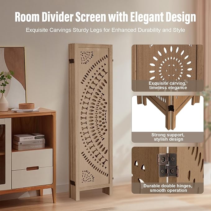 ALeesing 6 Panel Wood Room Divider Fully Assembled, Decorative Room Dividers - Image 3