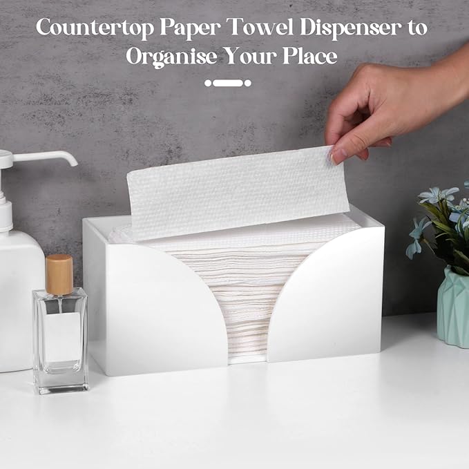 4Pack White Paper Towel Dispenser Countertop Acrylic Paper Towel Holder for Bathroom Folded Paper Towel Dispenser Clear Trifold Napkin Holder for Z-fold, C-fold, MultiFold Trifold-DeskLoop Office