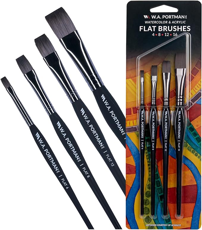 WA Portman Flat Paint Brushes 4pc Set - 100% Vegan, Cruelty-Free Artist Paint Brushes for Acrylic Painting and Watercolor Painting - Professional Art Brush Set with Triangular Comfort Grip-DeskLoop Office