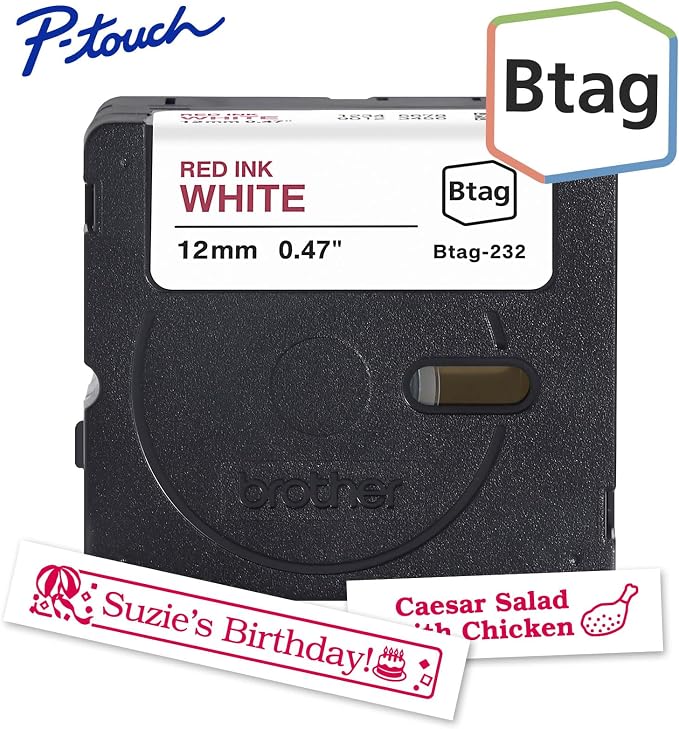 Brother Genuine P-Touch Btag BTAG232 Red on White Label Tape ~1/2in by 13.1ft. - Image 2