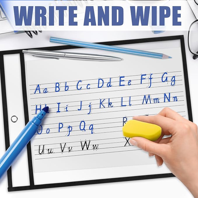 Heavy Duty Dry Erase Pockets 9x12, Job Ticket Holders 50 Pack Plastic Paper - Image 2