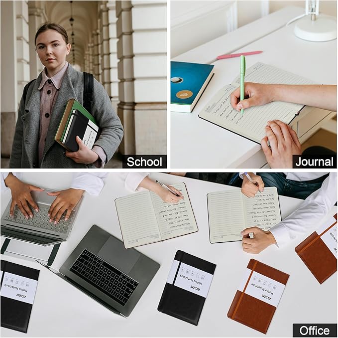 ZCZN 6 Pack Lined Journal Notebooks, 192 Pages A5 Hardcover Leather Journals for Work,Writing,School & Travel, College Ruled Journaling Notebooks for Notes Taking,Diary Notepad (Black*3+Brown*3)-DeskLoop Office