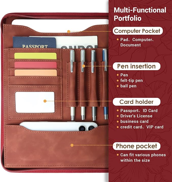 A4 Embossed Faux Leather Zippered Padfolio - Image 7